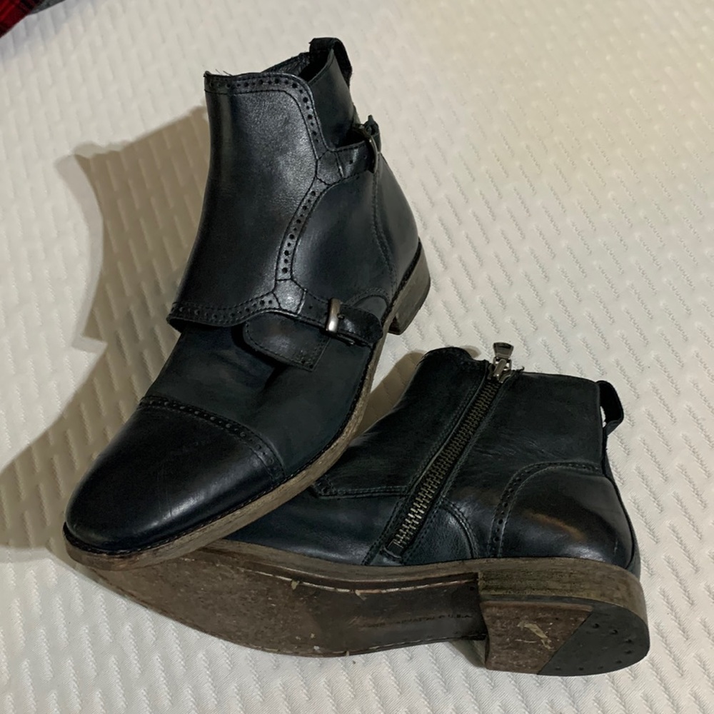 JOHN VARVATOS leather buckle zip dress boots.